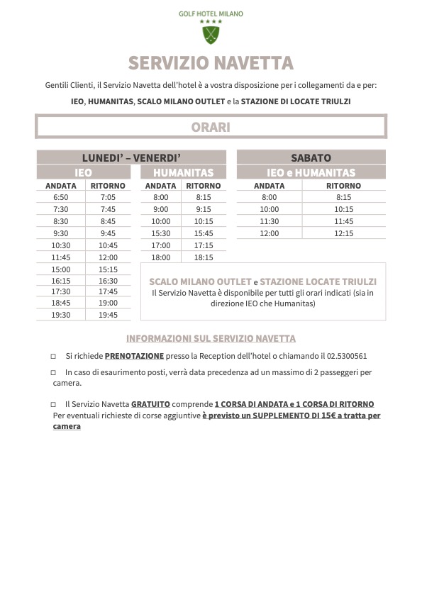 orari delle navette per ieo e humanitas